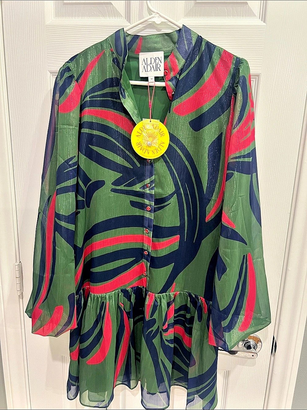 Alden Adair Abstract Mini Dress in Green & Red Size Medium NWT